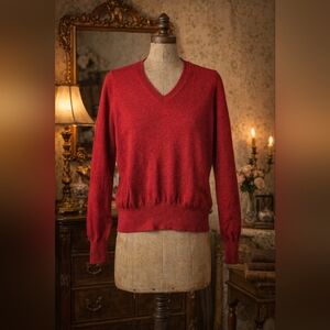 Vintage Pringle Merino Wool V-Neck Sweater | Classic Red | Made in Scotland